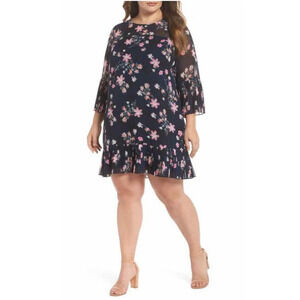 Eliza J Women Bell Sleeve Floral Shift Dress Blue Size 24W